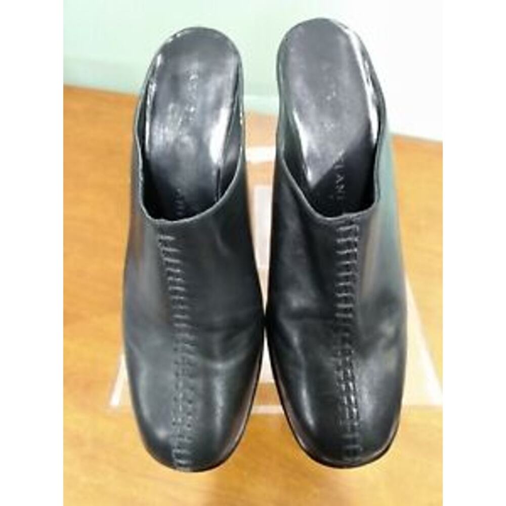 3" Heel Antonio Melani Leather Mules, Black,Size 8